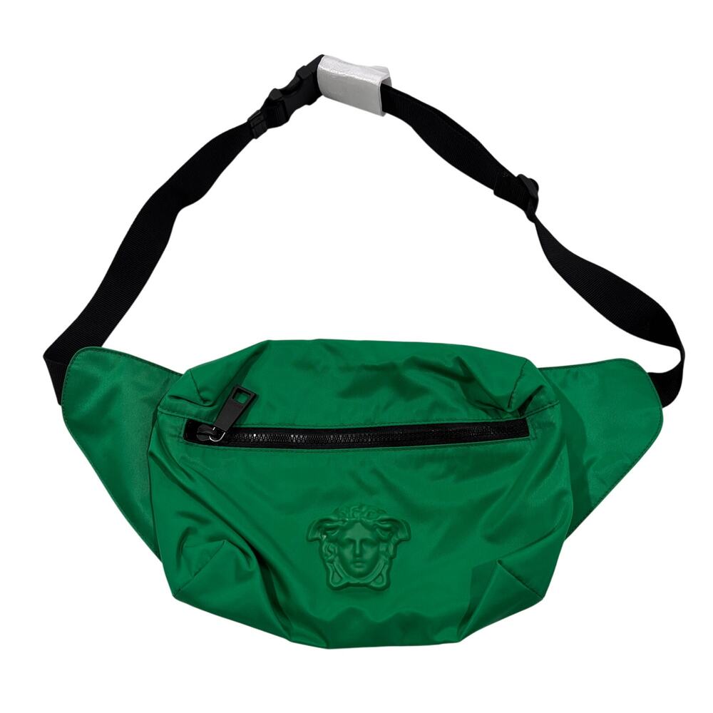 15-95(2) VERSACE La Medusa Nylon Belt Bag Green 7"Hx10"W